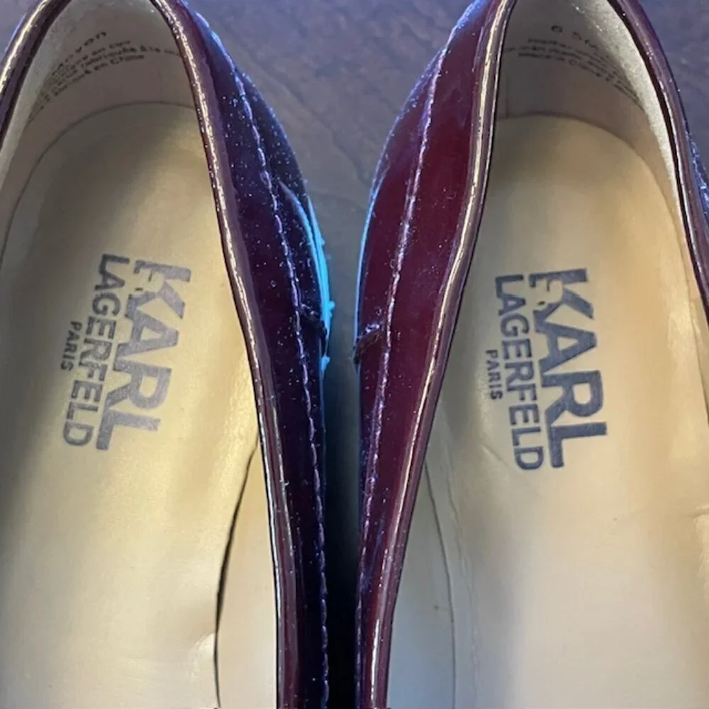 Karl Lagerfeld Patent Leather Oxford Lug Sole Loafers Burgundy 6.5M - Picture 3 of 8